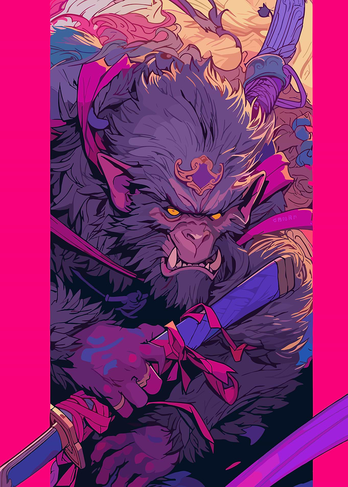 Monkey Warrior with Sword Illustration