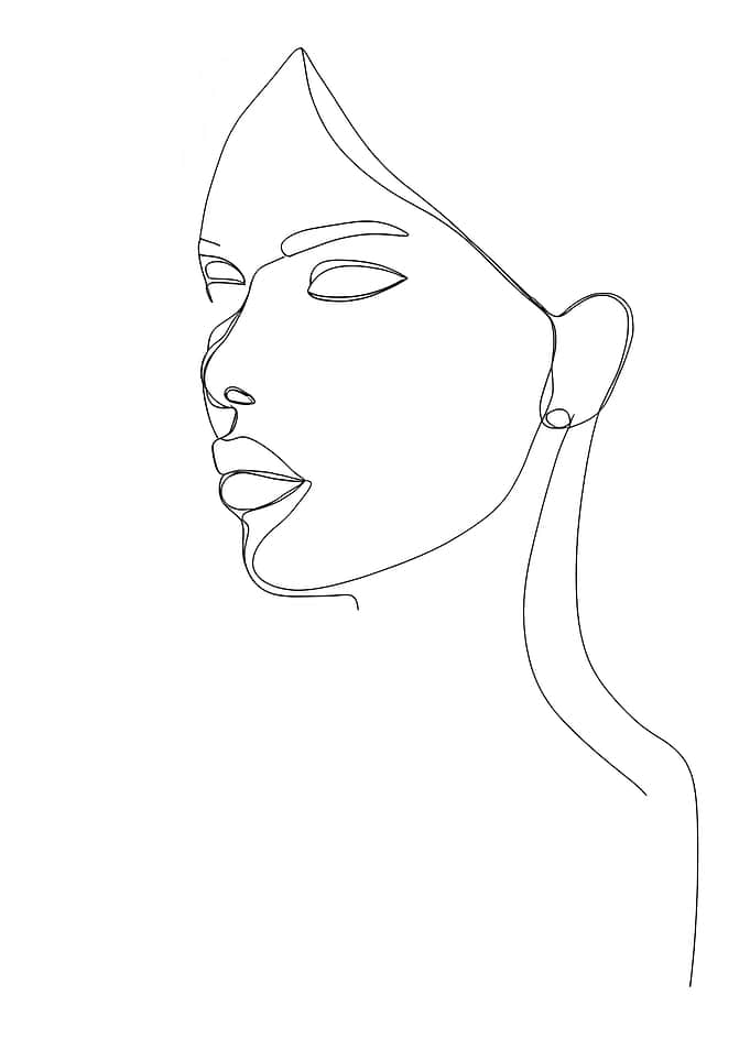 Minimalist Line Art Woman Side Face Portrait