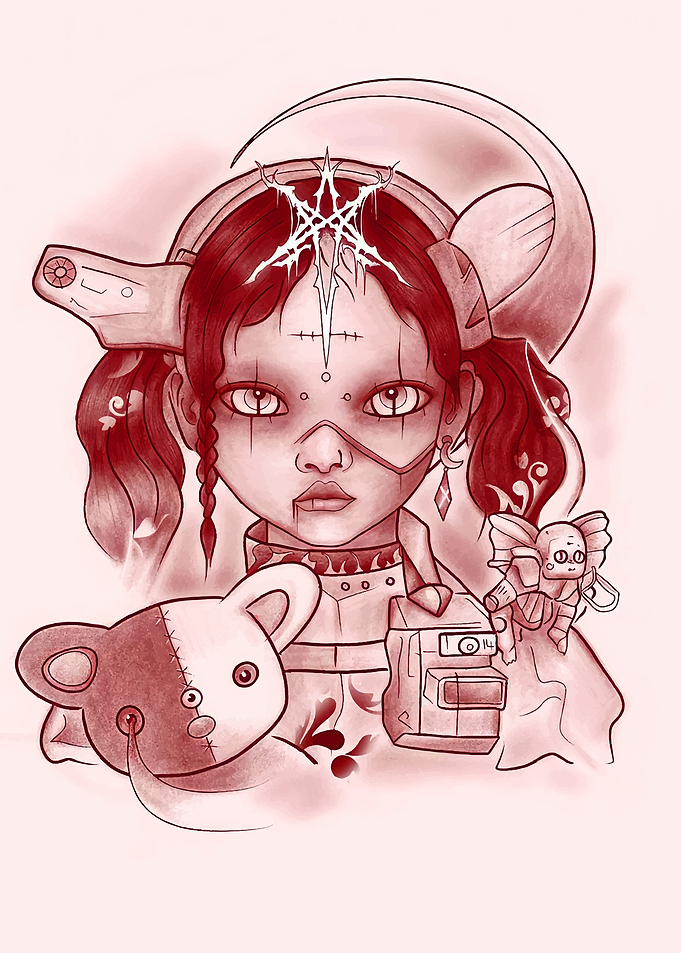 Creepy Doll with Toys Illustration