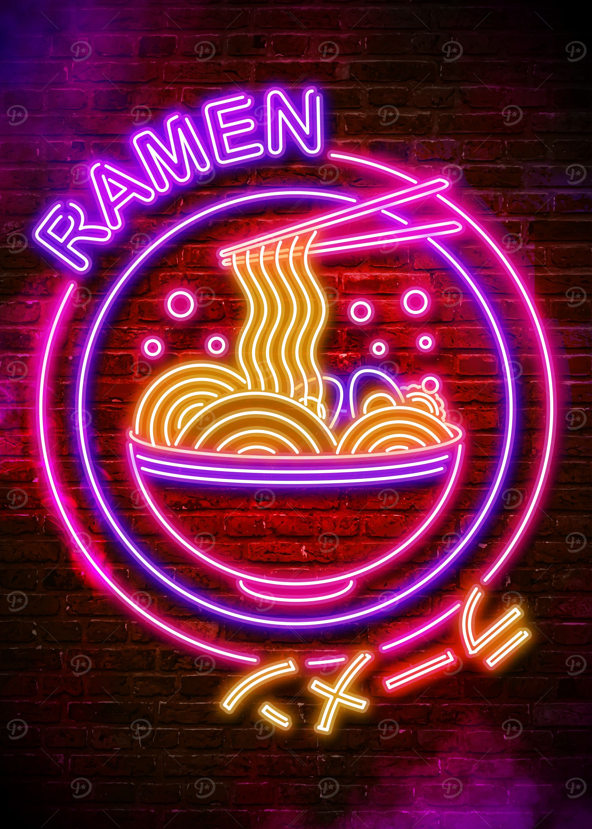 Neon Cyber Ramen Bowl Sign