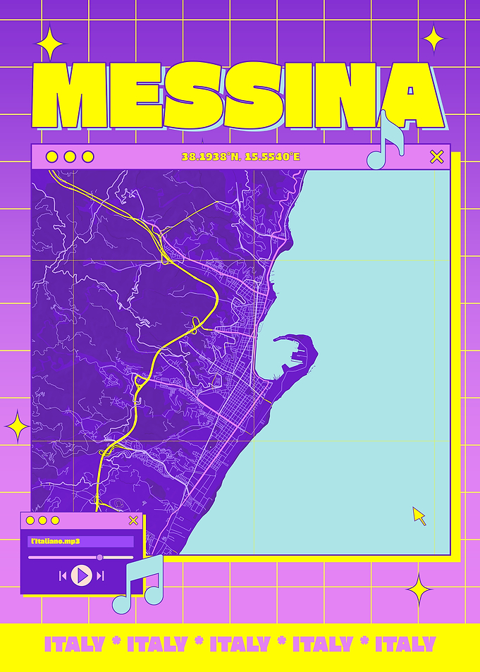 Messina Italy Map Retro Aesthetic