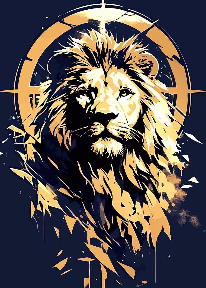 Golden Lion Portrait with Geometric Elements