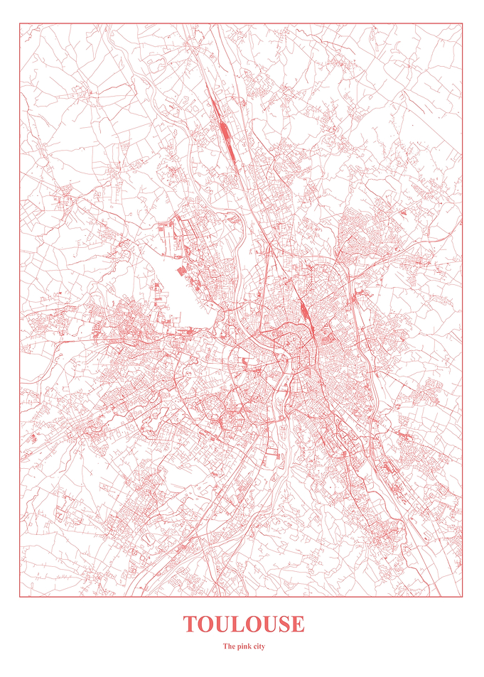 Toulouse City Map - Pink