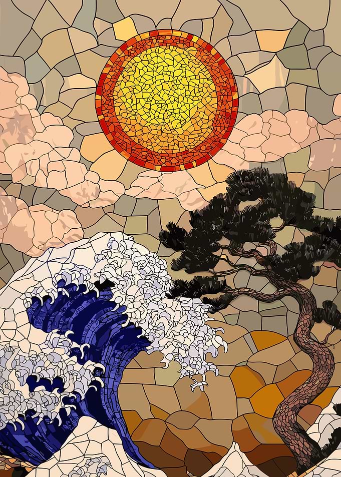 Stained Glass Wave and Sun