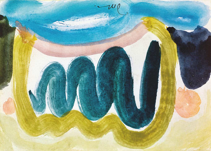 Abstract Watercolor Painting with Blue and Yellow