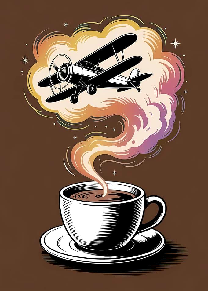 Coffee Cup Airplane Dream Illustration