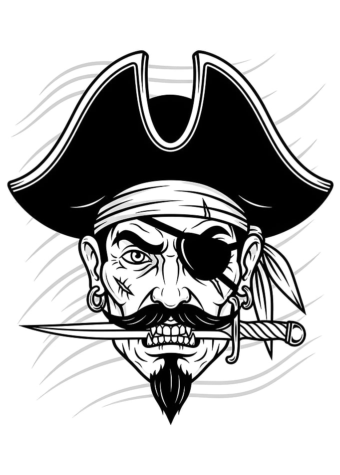 Pirate with Sword in Mouth Illustration