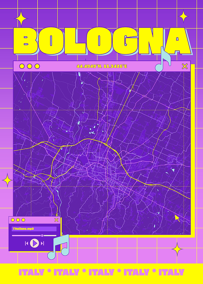 Bologna Italy Map Retro Aesthetic Poster