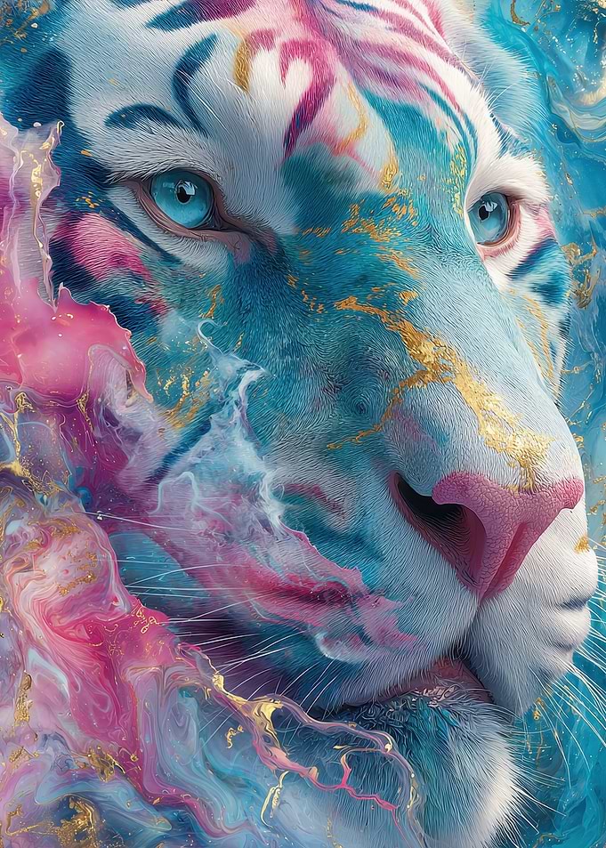 Ethereal Abstract Colorful Tiger Portrait