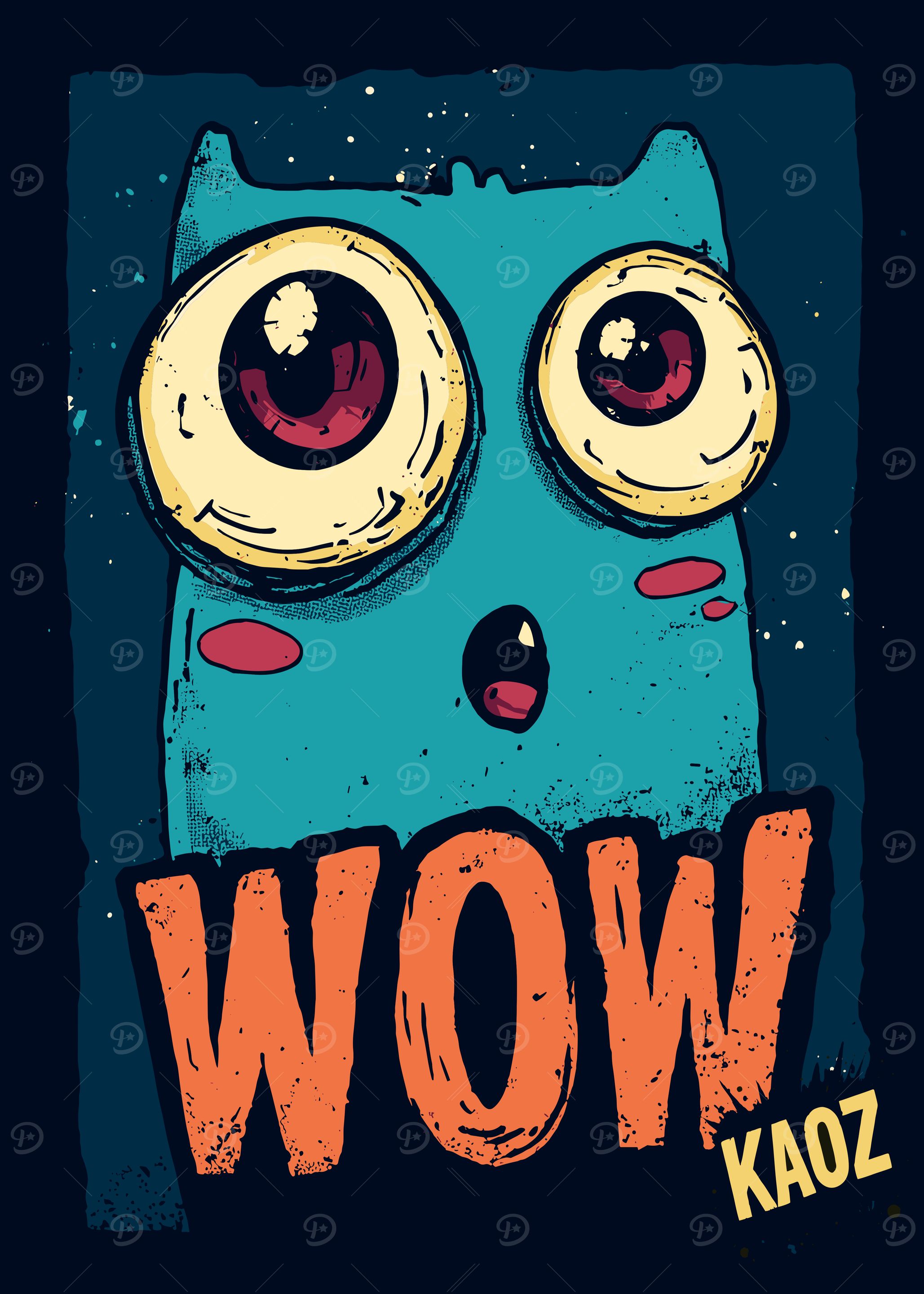 Surprised Cute Cartoon Monster with 'WOW'
