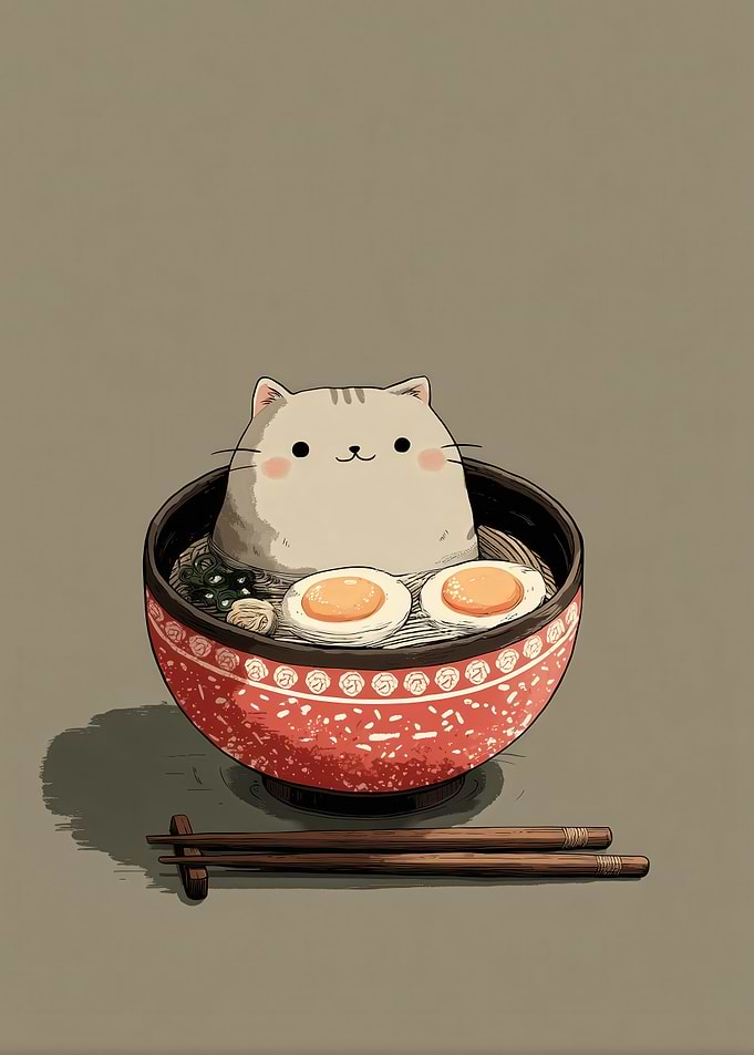 Cat in Ramen Bowl
