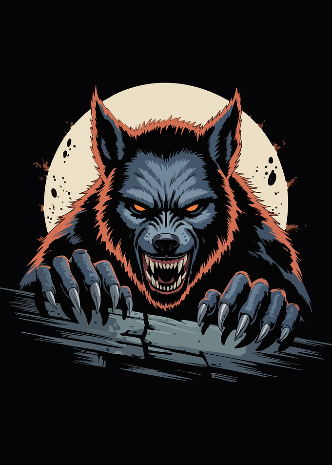 Werewolf illustration with moon background