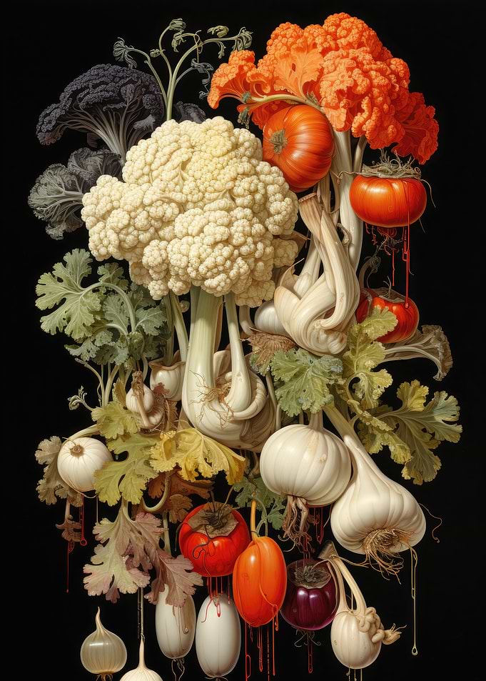 Vegetable Still Life on Black Background