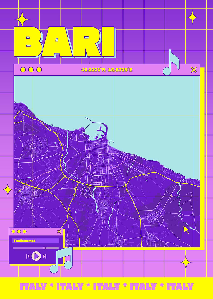 Bari, Italy Map Art