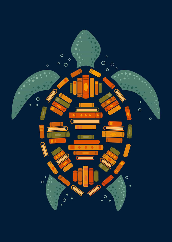 Book Shell: Library Turtle Design – Perfect for Book Lovers and Ocean Enthusiasts