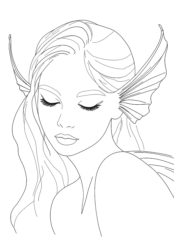 Mermaid Woman Minimalist Line Art