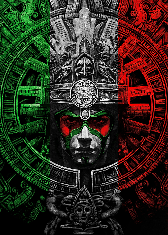 Aztec Warrior with Calendar Stone Elements
