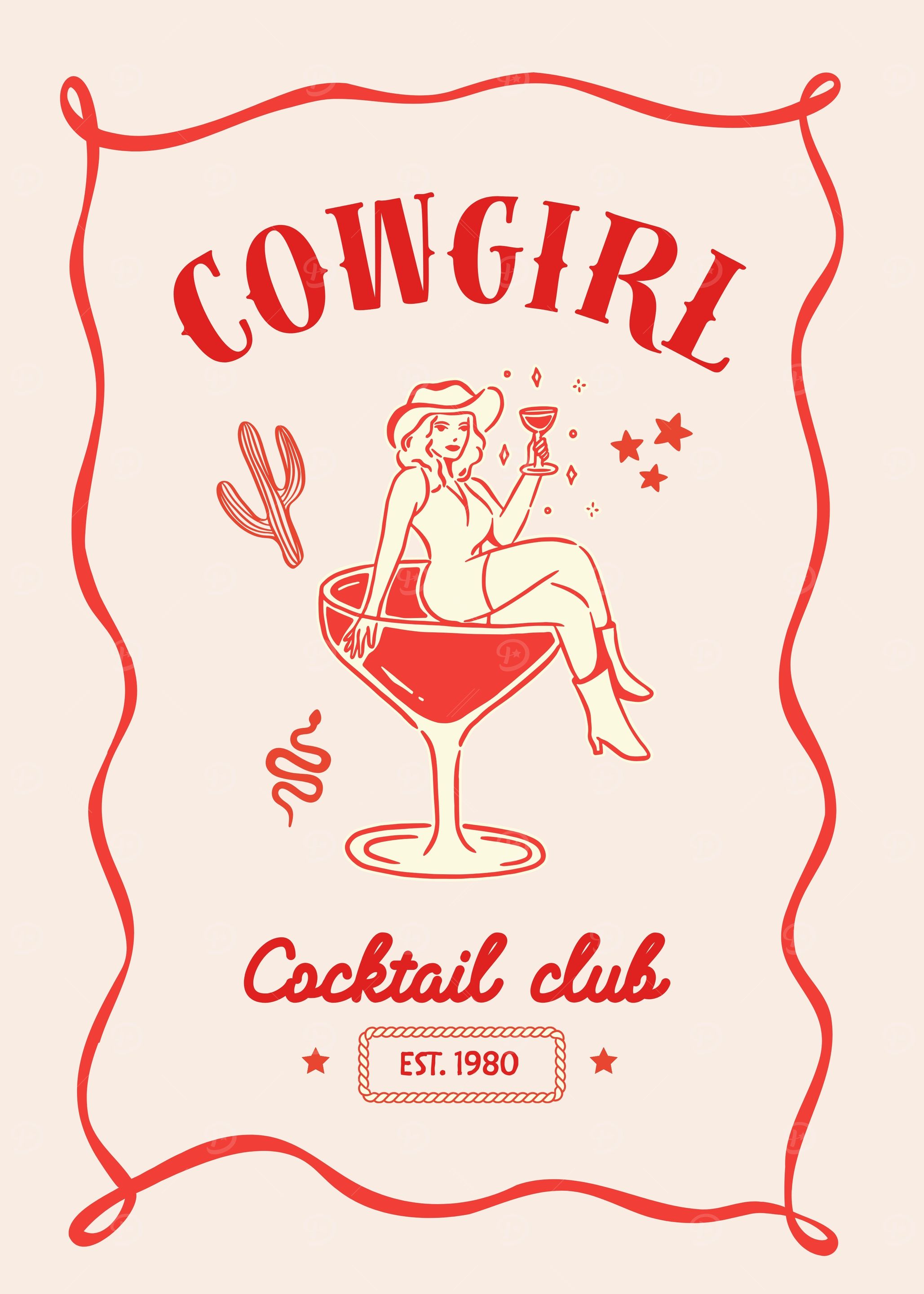 Cowgirl Cocktail Club Vintage Poster