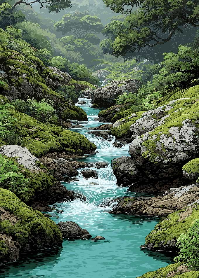 Lush Green River Valley Landscape
