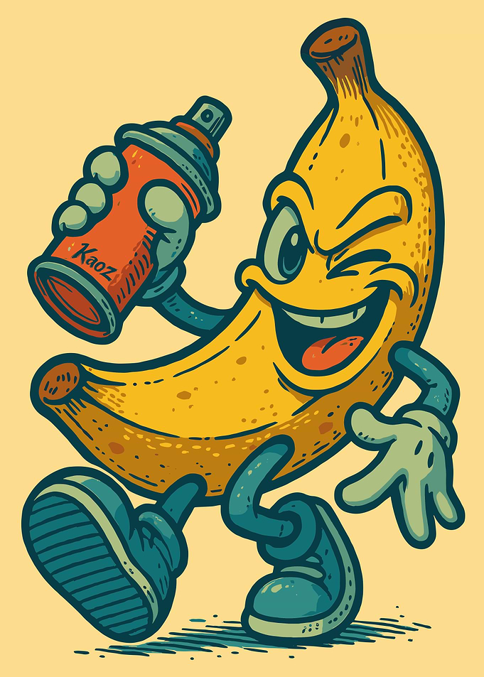 Cartoon Banana with Spray Paint