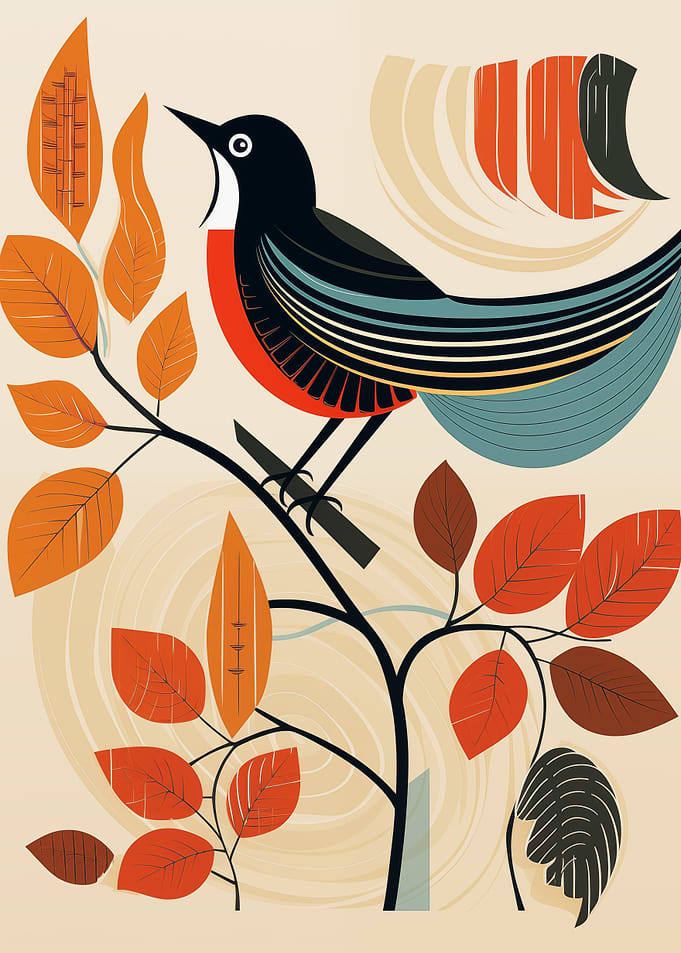 Stylized Bird on Branch