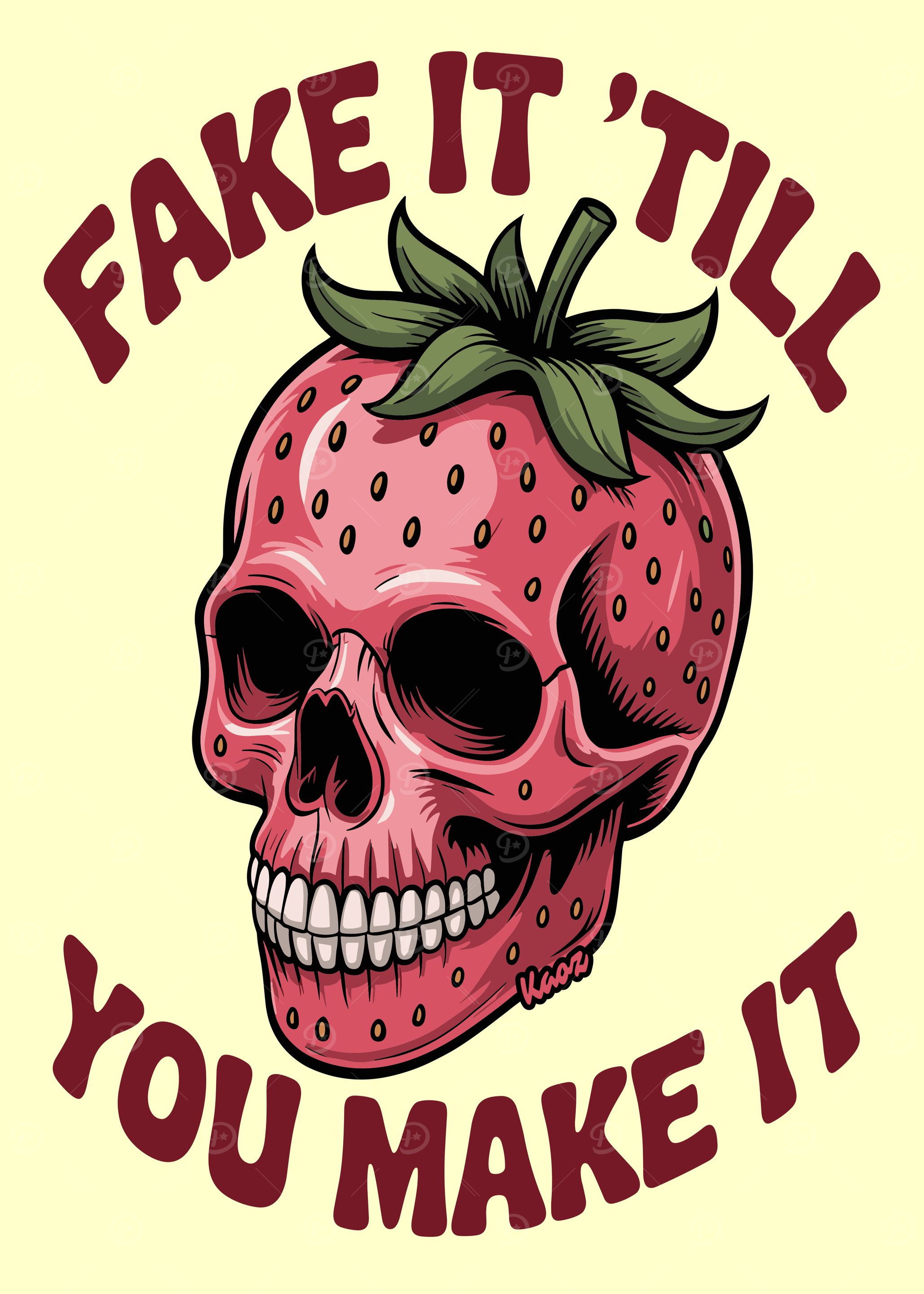Strawberry Skull with Motivational Text
