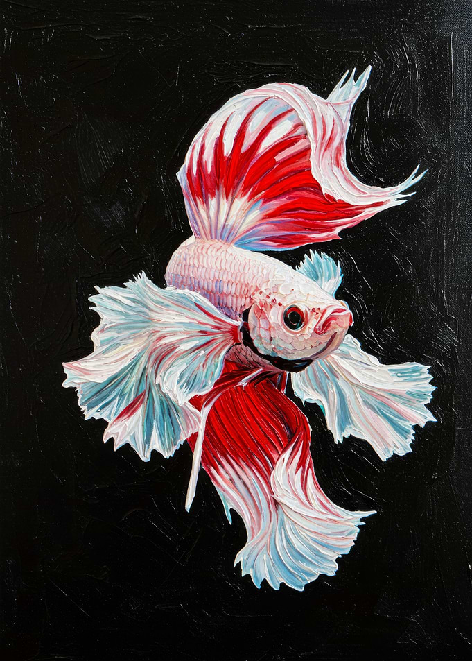 Betta Fish Painting on Black Background