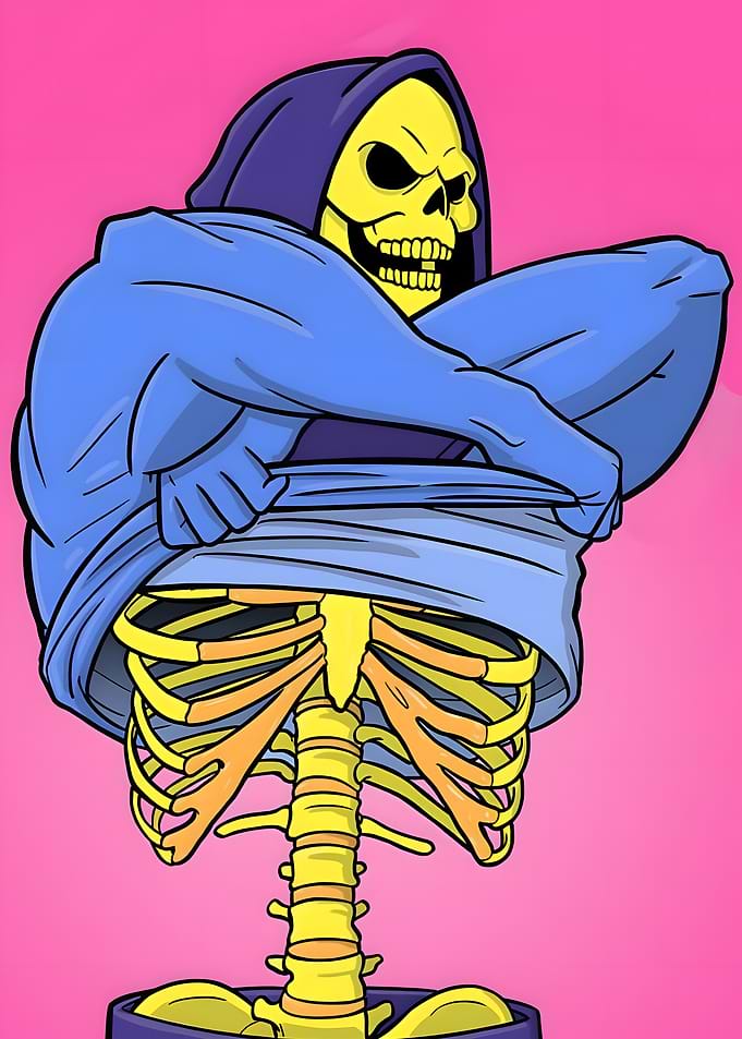 Skeletor Undressing Cartoon Illustration