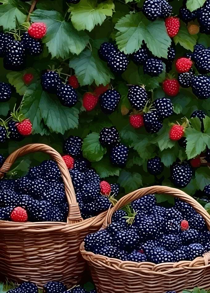 Baskets of Blackberries and Raspberries