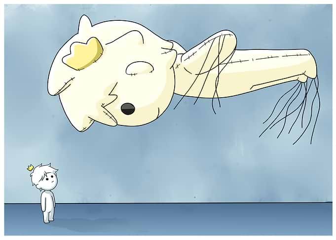 Cartoon Boy and Floating Stuffed Toy