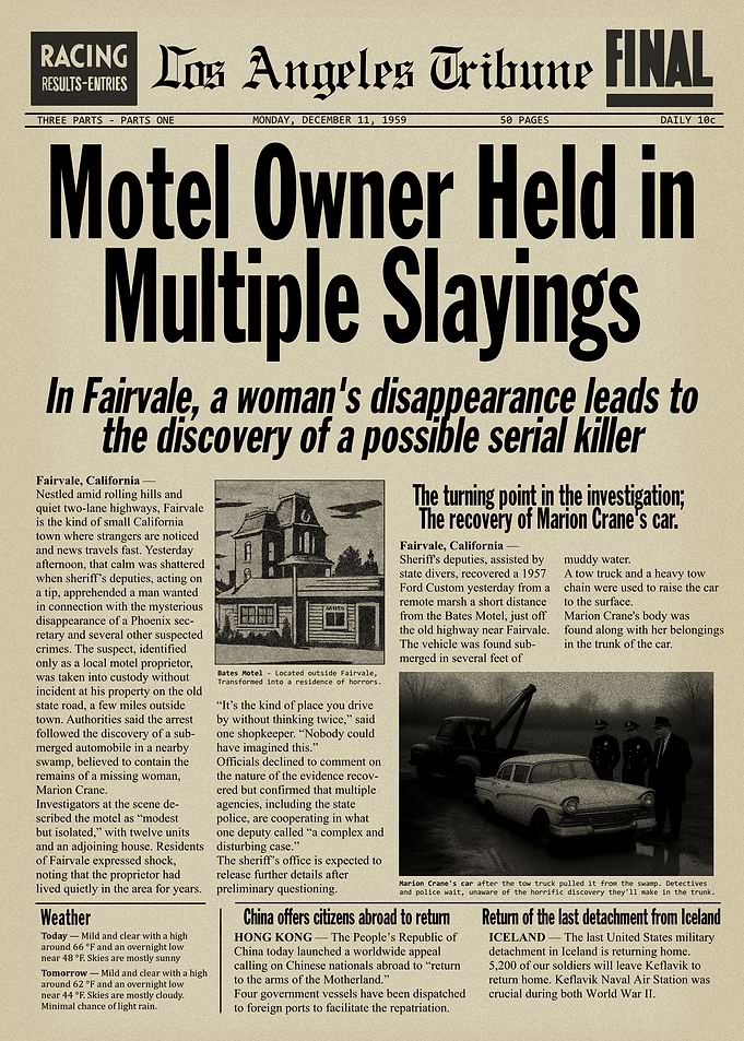 Newspaper Headline: Motel Owner Arrest