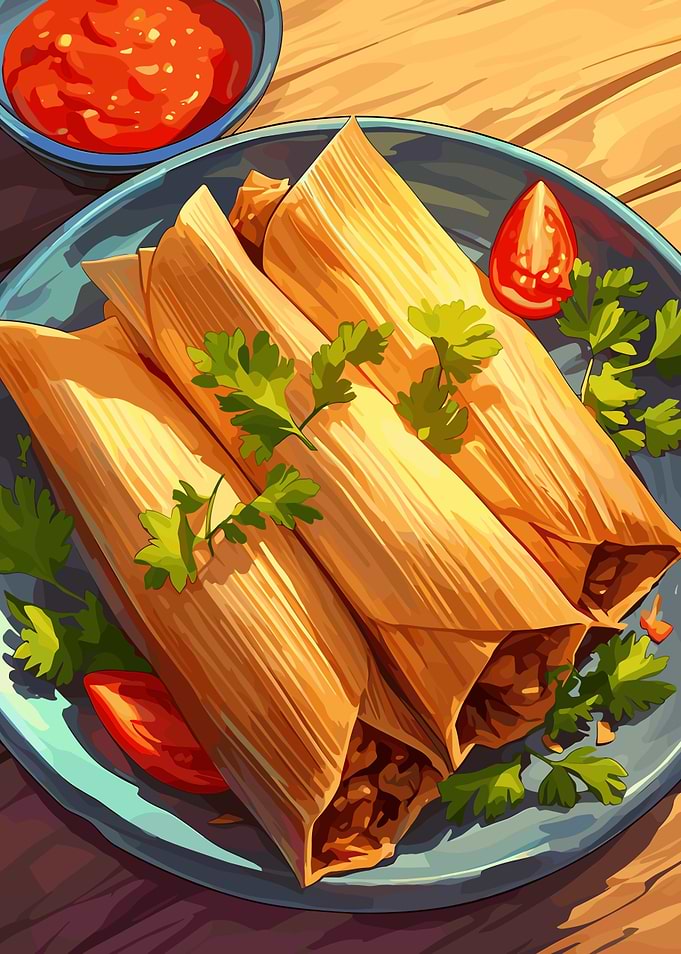 Delicious Tamales with Salsa and Garnish