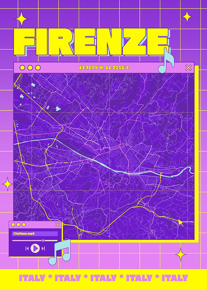 Firenze Map Retro Aesthetic