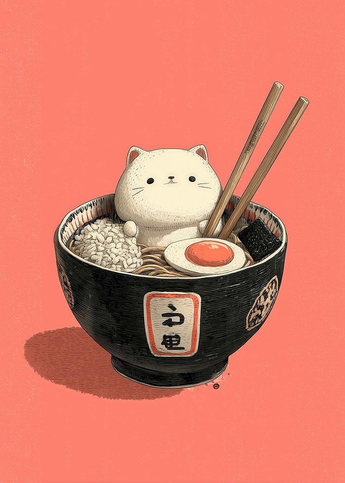 Cat in Ramen Bowl