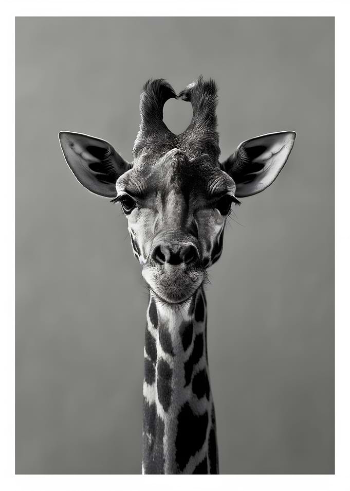 Giraffe Portrait with Heart-Shaped Hair