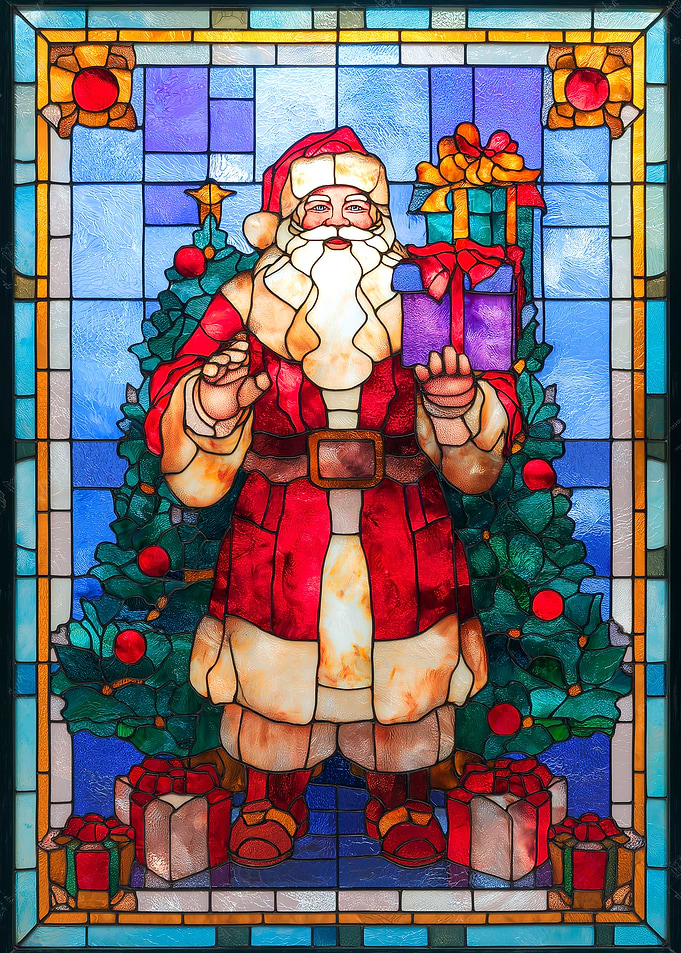 Stained Glass Santa Claus with Gifts