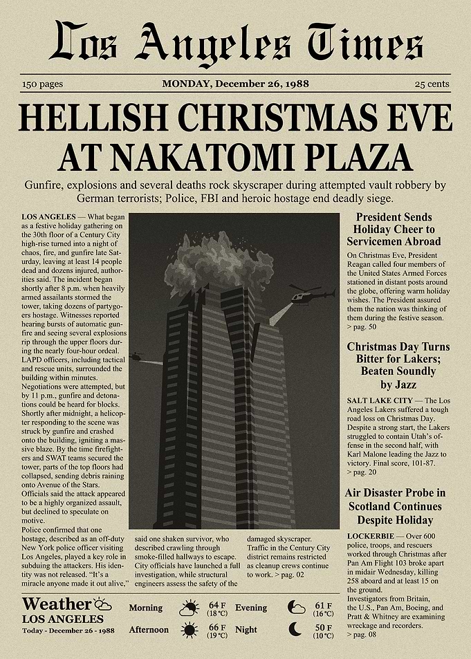 Newspaper Headline: Nakatomi Plaza