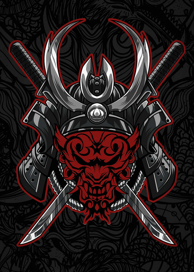 Samurai Mask and Swords Illustration