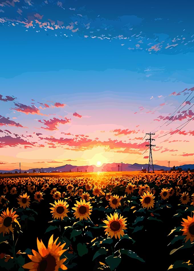 Sunflower Field at Sunset Digital Art