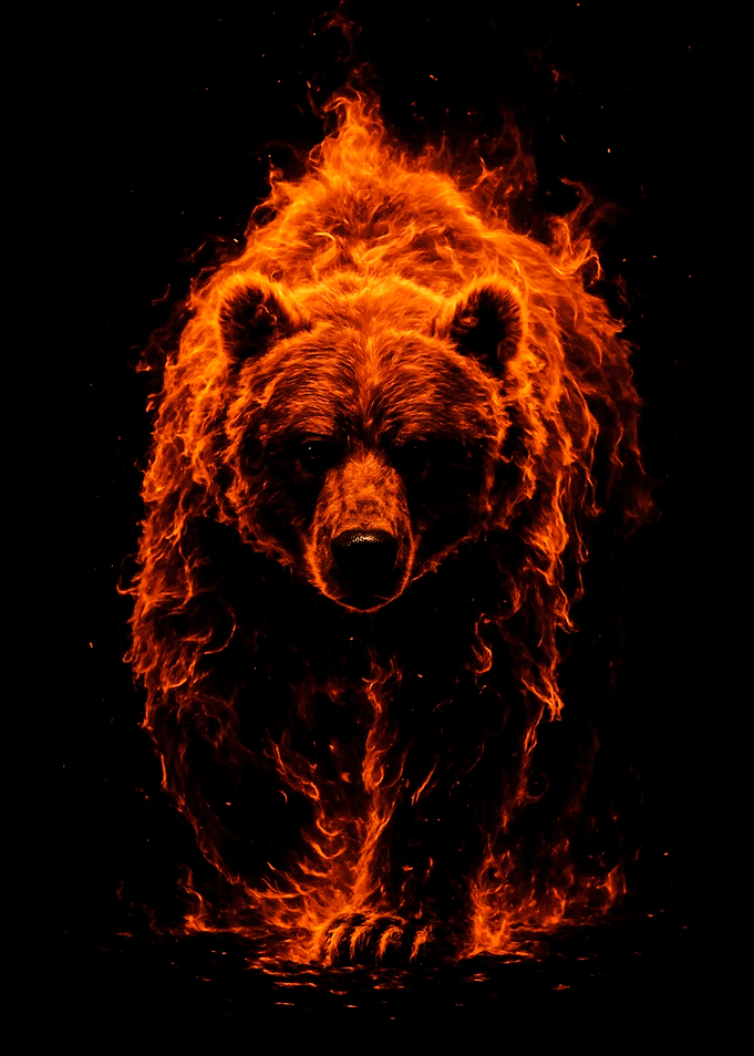 Flaming Bear on Black Background