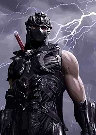 Armored Ninja Warrior in Stormy Weather