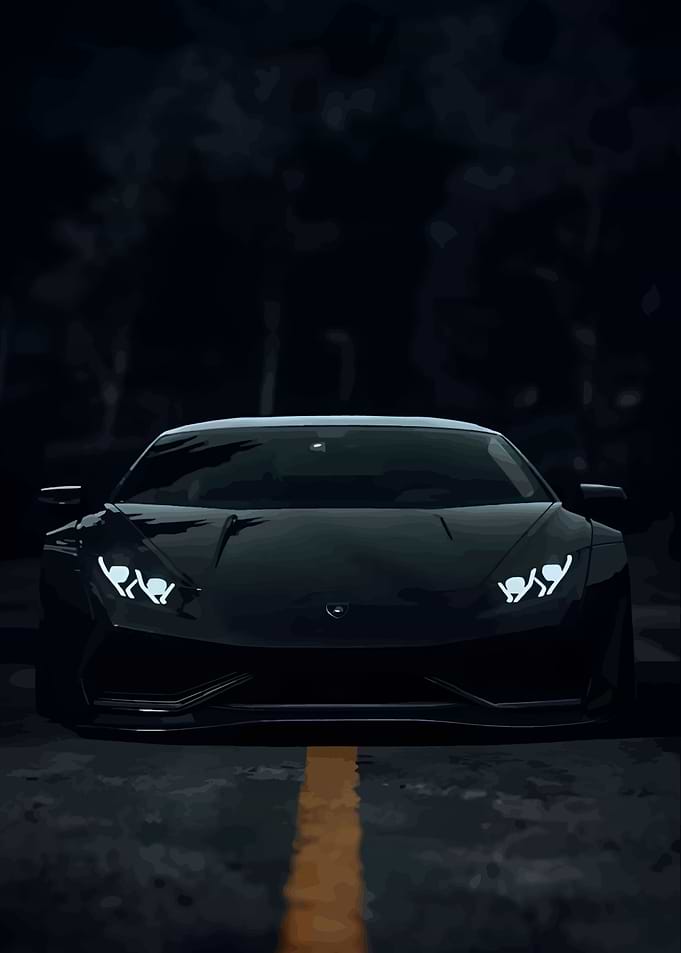 Sleek Black Lamborghini on Dark Road