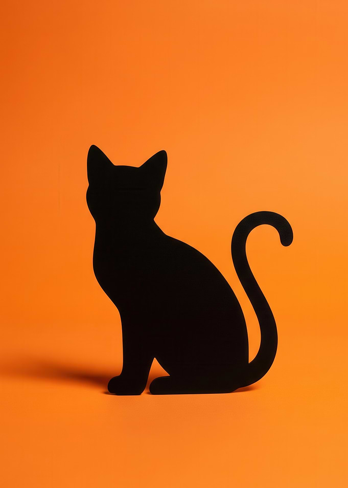 Black Cat Silhouette on Orange Halloween Background
