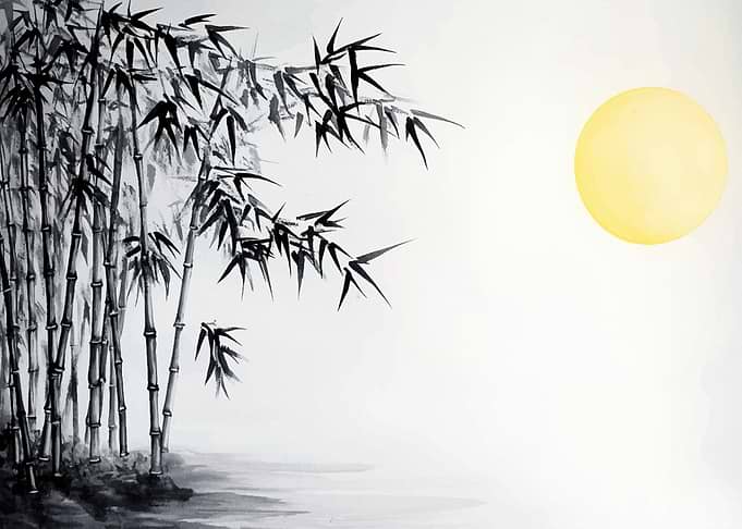 Bamboo Forest with Moon Ink Painting