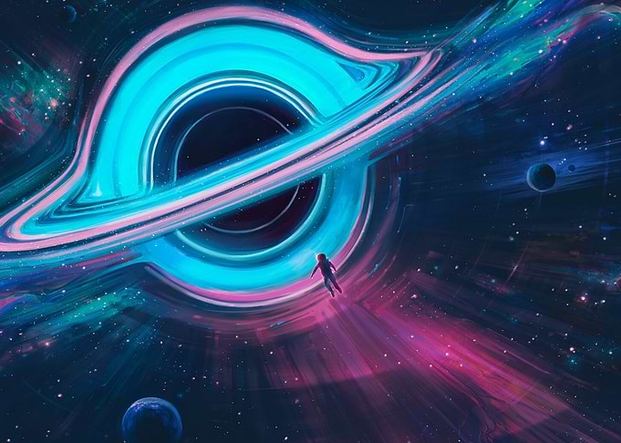 Astronaut and Black Hole in Space