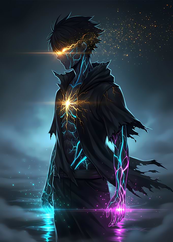 Radiant Anime Glow Character – Mystical Energy in the Dark