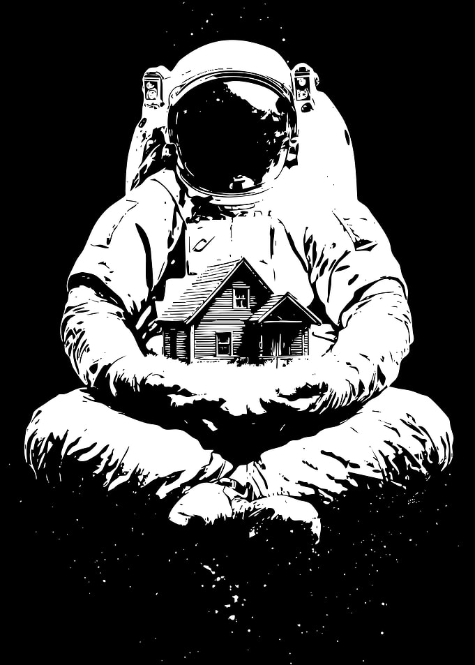 Astronaut Holding House in Space