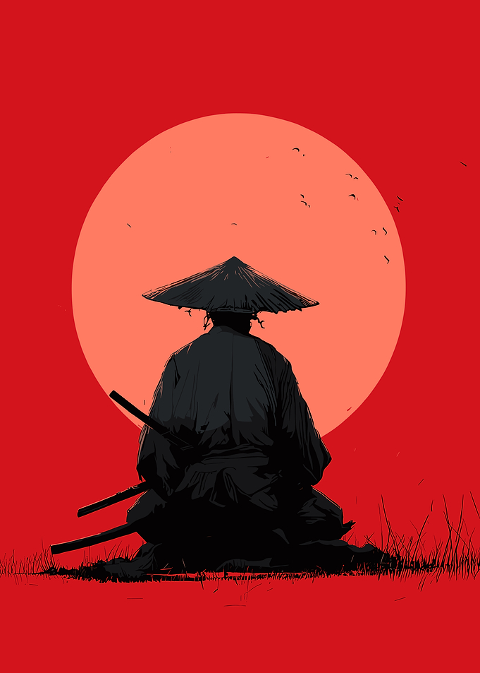 Samurai Silhouette Against Red Sun