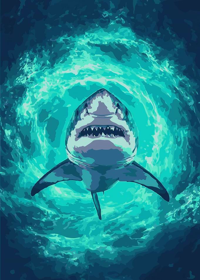 Great White Shark in Ocean Depths