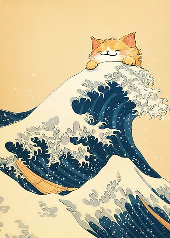 Cat on Wave Animal